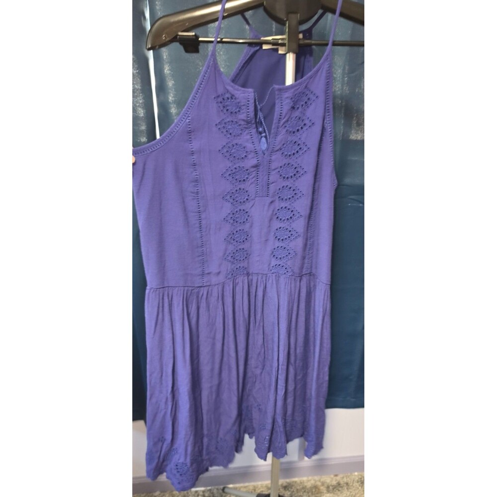Loft Blue Eyelet Spaghetti Strap Dress Size 14 Casual Knee Length